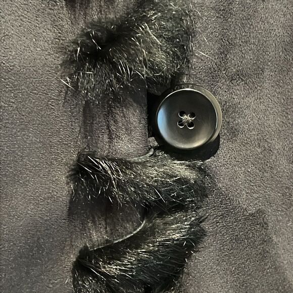 Jones New York Black Faux Suede‎ Real Rabbit Fur Trim Hooded Coat Size S - Picture 5 of 15